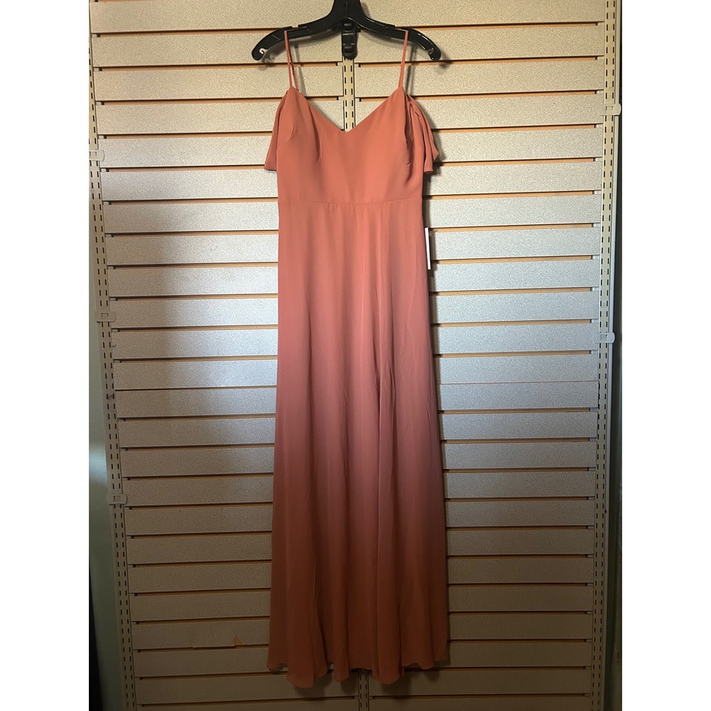 Birdy Grey Women Small Terracotta Cold Shoulder V-Neck Chiffon Maxi Dress NWTS